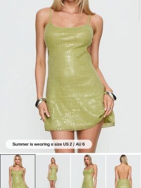 Princess Polly Lime Green Sequin Mini Slip Dress